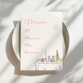 Dinner party menu card Canva template with an illustrated table, on a dinner plate